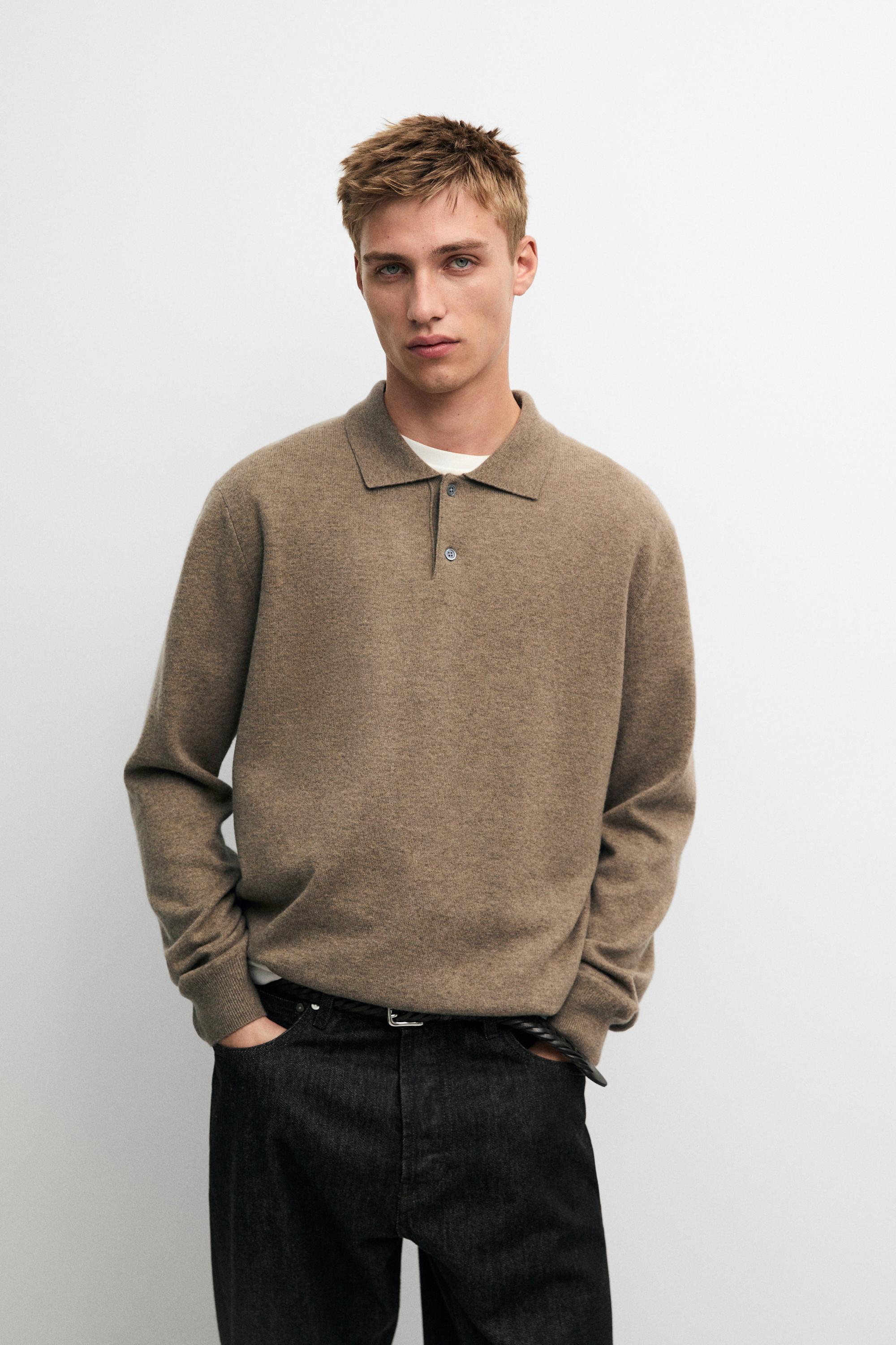 Wool blend knit polo sweater